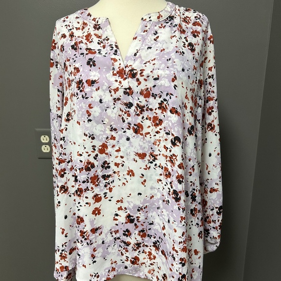 Simply Vera Vera Wang Womens Shirt Floral Lavender White Rust V-neck Ruffle XL - Picture 1 of 6